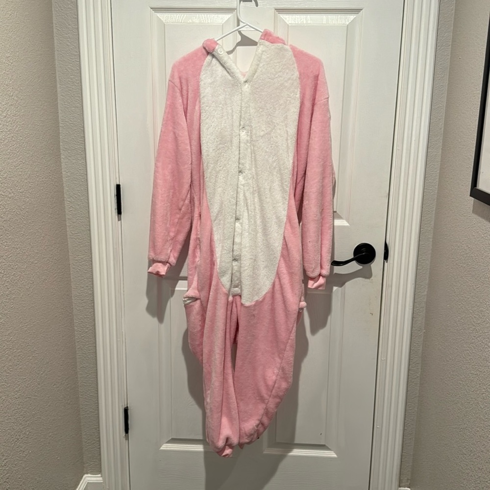 Adult pink dinosaur small Fleece onesie
